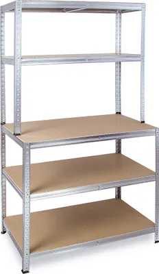 Produktbild von Arbeitstisch/Packstation mit Aufbau BxTxH 1000 x 600 x 1800 mm, Tragkraft pro Boden 265 kg, glanzverzinkt
