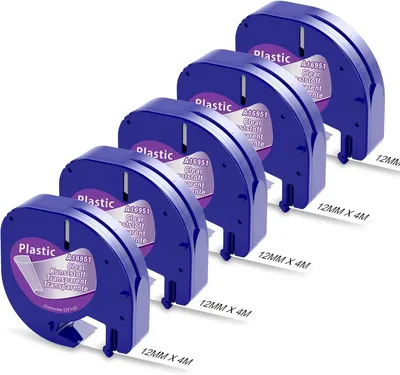 Produktbild von Phomemo 5x Etikettenband kompatibel mit Dymo LetraTag A16951, 12mm x 4m Durchsichtiges Kunststoffband, passend für LT-100H/LT-100T/200B/XR/XM