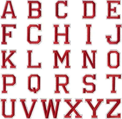Produktbild von Alphabet-Aufnäher mit Buchstaben-Emblem, zum Aufbügeln, rot, weiß, dünner Rand