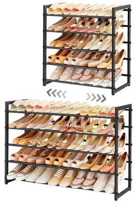 Produktbild von Schuhregal Metall Ausziehbar Schwarz 5 Ebenen Verstellbar Platzsparend