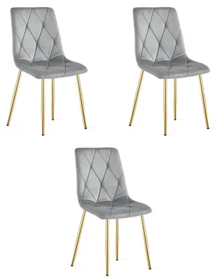 Image de Chaise - Leobert - Libra - Velours Gris Clair/Pieds Dorés - 45 X 54 X 86,5 Cm - Lot De 3