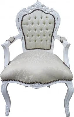 Produktbild von Casa Padrino Barock Esszimmer Stuhl mit Armlehnen Weiss Muster / Weiß - Antik Möbel - Limited Edition