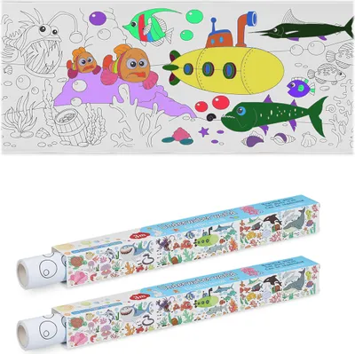 Produktbild von Relaxdays Ausmaltischdecke Kinder, 2er Set, Malpapier 3 m, selbstklebend, Meer, Zeichenrolle zum Bemalen, Papier, weiß