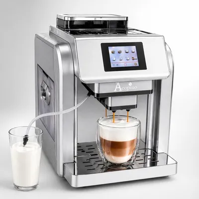 Produktbild von Kaffeevollautomat mit One-Touch-Milchsystem – Espresso & Milchgetränke – Vollautomatische Kaffeemaschine – Acopino Monza – Silber