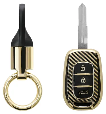 Produktbild von kwmobile Autoschlüssel Hülle kompatibel mit Renault 3-Tasten Dacia Sandero Stepway 2021 Hülle - Schlüsselhülle mit Key Ring Anhänger - Cover Gold