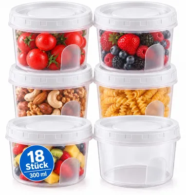 Productafbeelding van Voorraaddozen voedselcontainer bewaardoos - Kunststof - 18 stuks - 300 ml - Met deksel