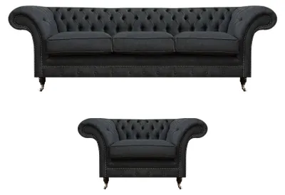 Zdjęcie produktu dla Designerski 3-osobowy elegancki fotel tapicerowany Chesterfield