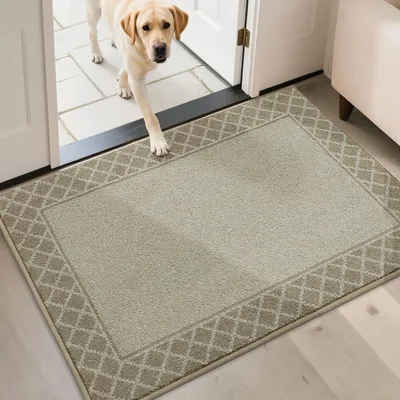 Image de Tapis de sol beige de 80 x 120 cm, antidérapant et lavable