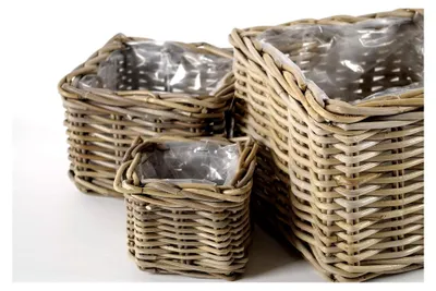 Produktbild von Pflanzkorb Rattankorb 3er Set eckig - Rattan - grau
