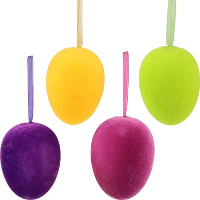 Produktbild von Bunte beflockte Ostereier zum Aufhängen 8 cm 8er-Set für Osterstrauß und Deko in Frühlingsfarben, 8 Stück