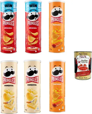 Produktbild von Testpaket Chips, Original, Paprika und Emmental der unwiderstehliche Snack in der praktischen Dose knackige Chips Einzelpackung 6x 175g + Italian Gourmet polpa 400g