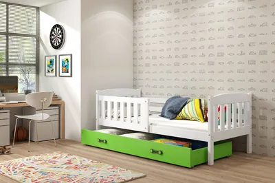 Obrázek produktu pro Dětská postel s úložným prostorem s matrací 80x160 BRIGID - bílá / zelená