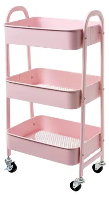 Produktbild von Rollwagen Metall Servierwagen mit Rollen 3 Etagen Küchenwagen Bastelwagen Rollwagen Küche Aufbewahrungswagen für Wohnzimmer Schlafzimmer Badezimmer Büro, Rosa