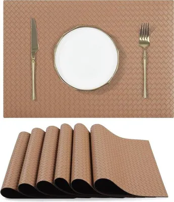 Immagine prodotto di Famanu Set di 6 sottopiatti rettangolari in ecopelle - resistenti al calore - lavabili - antiscivolo - color beige