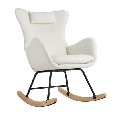Produktbild von Schaukelstuhl Schaukelsessel Ohrensessel mit Teddystoff Relaxsessel Relaxstuhl Schwingsessel Stillsessel Wohnzimmersessel mit Lendenkissen