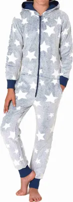 Produktbild von Mädchen Schlafanzug Jumpsuit Overall in Sterneoptik aus kuschelig warmen  ; blau , 164