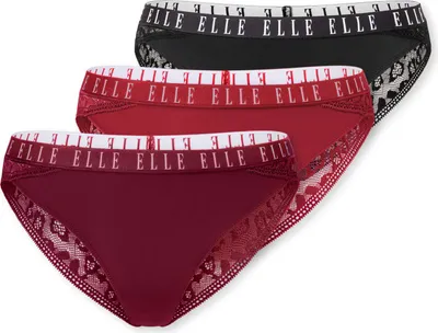 Produktbild von ELLE Damen Brasilslip Lace 3-Pack  schwarz, rot, dunkelrot - Größe XL