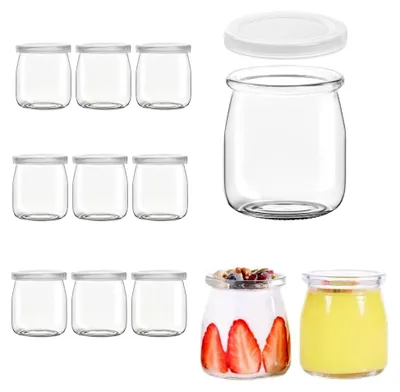 Produktbild von 200 ml transparente Joghurtgläser mit Deckel (12 Stück), vielseitige Dessertgläser für Marmelade, Honig, Desserts, Kerzen, spülmaschinen-, gefrier- und mikrowellenfest, BPA-frei