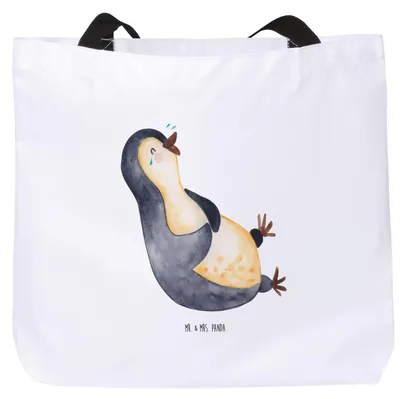 Produktbild von Mr. & Mrs. Panda Schultasche Pinguin Lachen - Weiß - Geschenk, Laptoptasche, Haha, Tote Bag, Freude, Optimismus, Strandtasche, Reisetasche, Lol, Tasche
