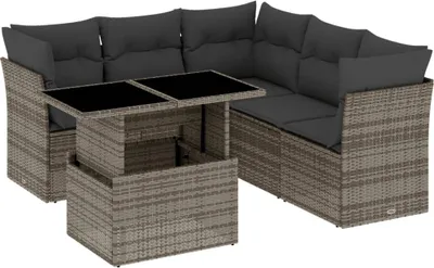 Produktbild von vidaXL 6-tlg. Garten-Sofagarnitur mit Kissen Grau Poly Rattan