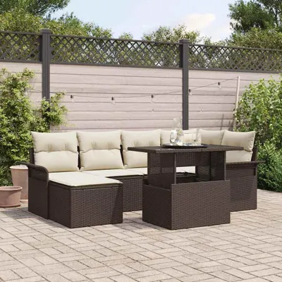 Image de Maison Exclusive - Salon de jardin avec coussins 7 pièces Marron Polyrotin