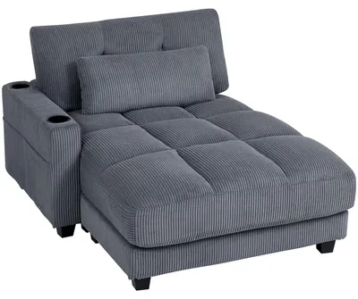 Produktbild von HOMCOM Chaiselongue 2 Sitzer Schlafsofa 114 x 147 cm mit Becherhalter Dunkelgrau