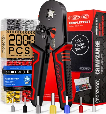 Image de MONZANA® Pince à sertir carrée avec 2000 cosses électriques 0,5-10 mm² outil bricolage sertissage embouts câbles