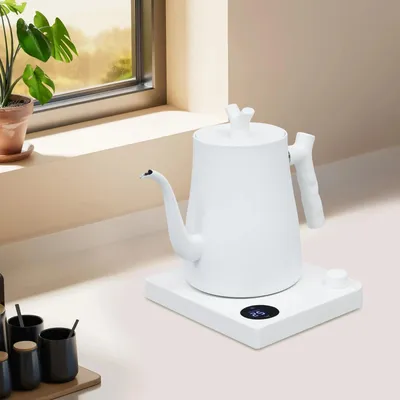 Produktbild von Elektrischer Wasserkocher - Handbrüh-Kaffeekanne mit Schwanenhals - 1000 W 220 V - Intelligente Temperaturregelung - Weiß