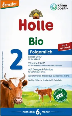 Zdjęcie produktu dla MLEKO KROWIE 2 NASTĘPNE DLA NIEMOWLĄT PO 6 MIESIĄCU DEMETER600 g - HOLLE
