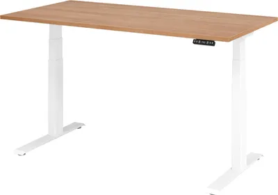 Image de Bureau réglable en hauteur XDKB | 2-moteurs | 120 - 180 cm | électrique, Dimension plateau:160 x 80 cm, Couleur plateau:Noyer, Couleur piétement:Blanc