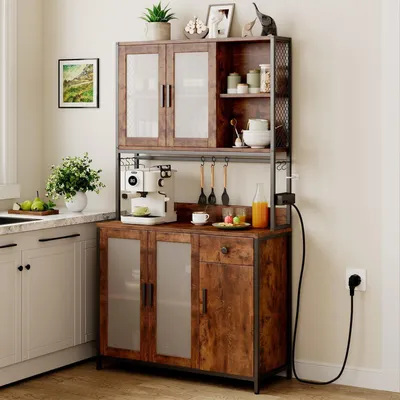 Immagine prodotto di Mobile da cucina di 181 cm con piano di lavoro, 5 ante, 1 cassetto, prese elettriche, colore marrone e nero
