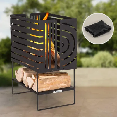 Image de Blumfeldt Brasero Exterieur pour le Jardin et Terrasse, Brasero Portable, Couvercle Pare-Etincelles, Bol en Acier, Brasero BBQ Circulaire avec Foyer Camping, Brûleur à Bois Résistant aux Intempéries