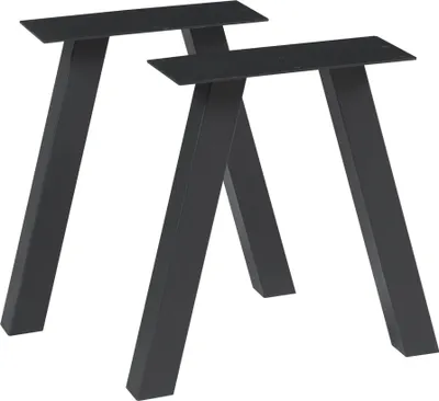Two black metal table legs are shown against a white background.