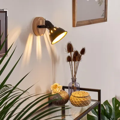 Produktbild von Arazane »Arazane« Wandlampe aus Metall in schwarz-gold und Holz