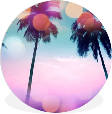 Produktbild von MuchoWow® Rundes Wandbild - Runde Bilder Sommer - Palmen - Himmel - Rosa Ø 60 cm Kreis Wanddekoration Kunststoff - Wandkreis - Wandschmuck - Wand Kreis - Das Schlafzimmer - Die Bilder - Wandmalerei - Kunst für das Haus - das Plastik