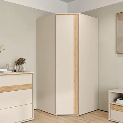 Produktbild von Forte WEXLIN Eckkleiderschrank 90 95, moderner Kleiderschrank mit Schranktür, Kinder- und Jugendzimmer, Kaschmir|Beige|Mauvella Eiche Holzdekor, 92,2 cm breit x 193,7 cm hoch x 92,2 cm tief