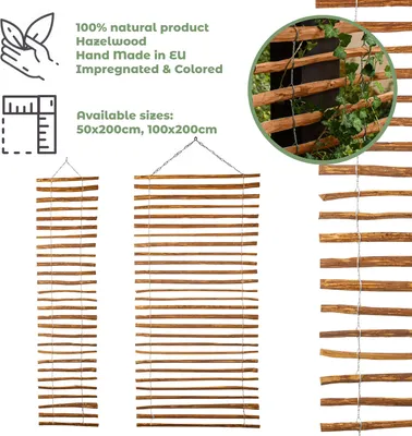 Produktbild von BOGATECO Mřížka z lískových ořechů pro popínavé rostliny | 100 x 200 cm | Dřevěná podpěra pro popínavé rostliny ideální pro zahradu | Hnědá barva