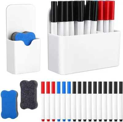 Image de Kit pour tableau blanc, comprenant 2 supports magnétiques et 2 tableaux blancs, ainsi que 16 marqueurs pour le travail à l'école et au bureau, le télétravail et la cuisine (blanc)