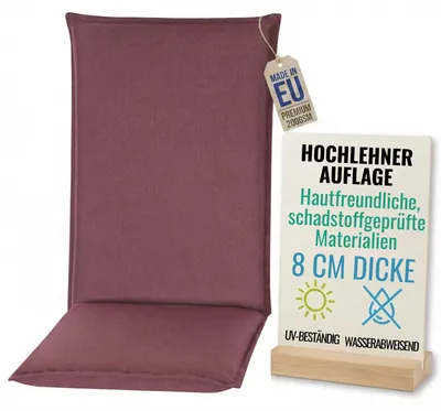 Produktbild von Pillows24 - Hochlehner Auflagen 120x50x8 cm | Bequeme & Wetterfeste Gartenstuhlauflagen | Polster Sitzkissen für  Gartenmöbel |   EU | Pflaume