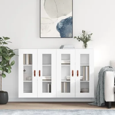 Image de vidaXL Armoires murales 2 pcs. Blanc Bois composite