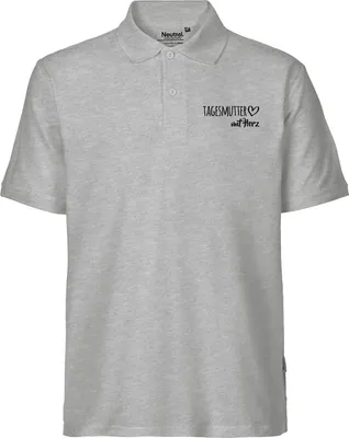 Produktbild von Huuraa Herren Polo Shirt Tagesmutter mit Herz XXL Sport Grey Bio Baumwolle Fairtrade Poloshirt Geschenkidee