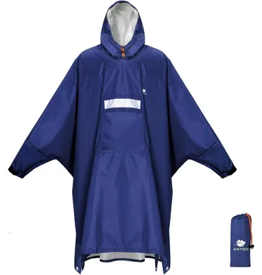 Immagine prodotto di Impermeabile con cappuccio e maniche, traspirante, taglia unica, blu scuro