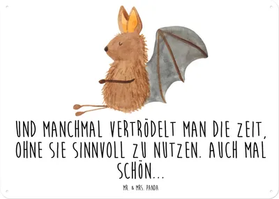 Produktbild von Mr. & Mrs. Panda Schild Fledermaus Sitzen DIN A5 - Weiß - Geschenk, Wandbild, Entspannen, Blechschild, tafel, Fledermäuse, Türschild, Motivation, Lustige Sprüche, Retro