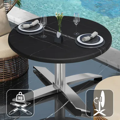 Produktbild von WTG | Jamaika Loungetisch | Ø:H 70 x 37 cm | Schwarz Marmor / Aluminium | Klappbar | Zusatzgewicht | Bistro Loungetisch Gastro Tisch