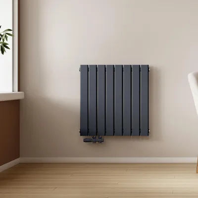 Zdjęcie produktu dla EMKE grzejnik poziomy, panelowy 630x620mm antracytowy dwuwarstwowy z płaskim podłączeniem bocznym, 826W bez elementu grzejnego