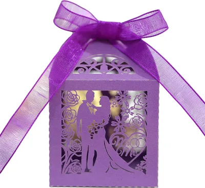 Produktbild von 50pcs Hochzeit Paar Süßigkeiten Boxen, Laser Cut Hochzeit Party Favor Box Süßigkeiten Tasche Schokolade Geschenk-Boxen