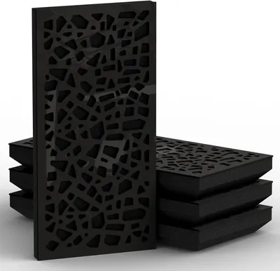 Produktbild von 4 Stück – schmale Schallabsorption, diffuse Akustikplatte, 50 x 25 cm, Absorption – Diffusion – Reflexion – Schalldämmung [P32–33 mm |Schwarzer Kunststoff]