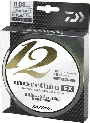 Zdjęcie produktu dla DAIWA MORETHAN 12 BRAID EX+SI, 135m, 0.12mm, 10.2kg / 22.49lbs, limonkowa, okrągła plecionka, 12695-012