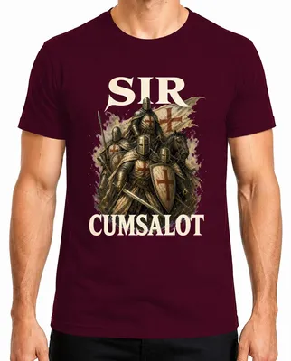 Imagen del producto de Camiseta para hombre, diseño "Sir Cumsalot Ritter Kreuzritter", estilo medieval, color burdeos, talla L