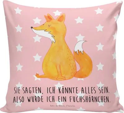 Produktbild von Mr. & Mrs. Panda kissen für couch Einhorn Wunsch - Rot Pastell - Geschenk, Füchse, Unicorn, kuschelkissen 40x40, Einhörner, flauschkissen, Unicorns, Kopfkissen, Fuchs